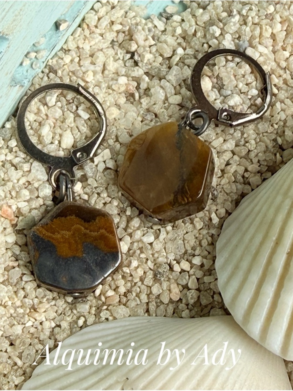 Alquimia Brown and Black Hexagon Stone Drop Earrings